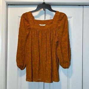 𝅺Lauren Conrad Puffy Sleeve Blouse Burnt Orange Size Small NWT